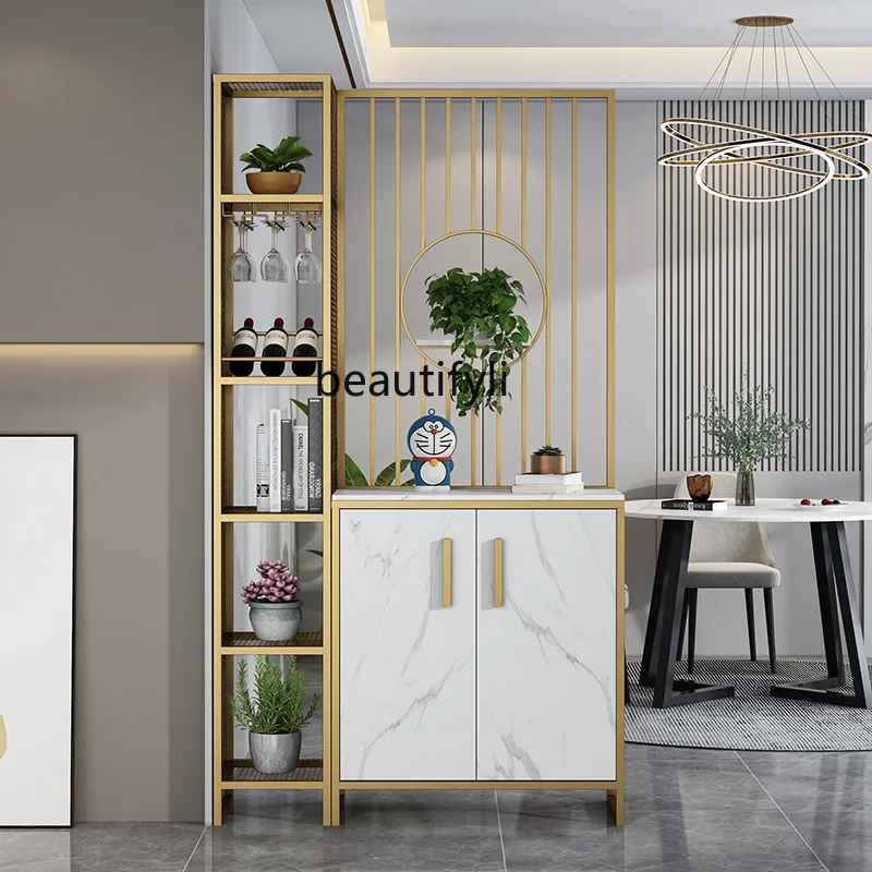 

A55 Entrance screen light luxury marble wine cabinet partition living room multi-functional storage locker