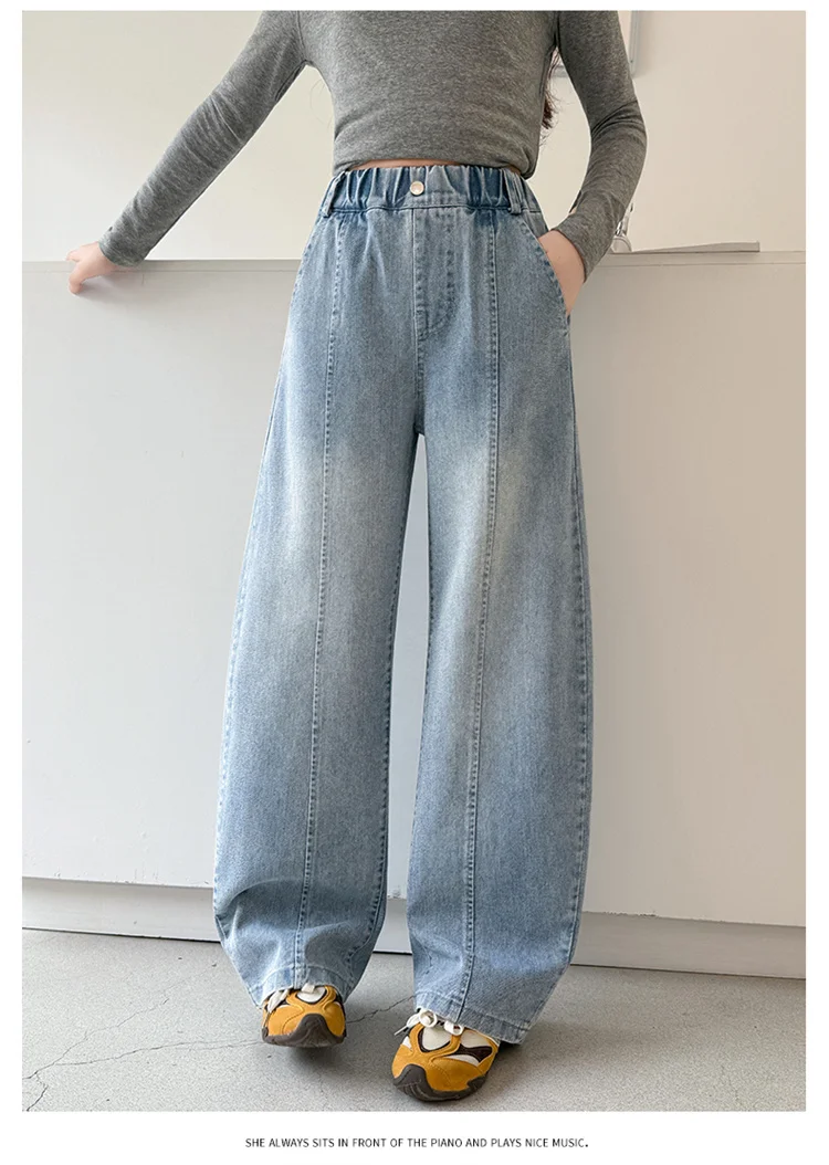 Schmal geschnittene, gebogene Jeans für Teenager-Mädchen, modische, gerade geschnittene Denim-Hosen, Kinder-Frühlingsjeans, Alter 5 bis 14 Jahre – Detail 5