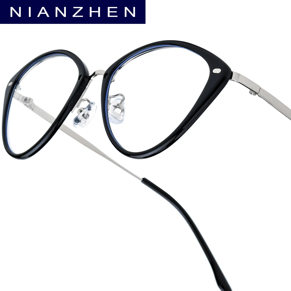 NIANZHEN TR90 Alloy Eyeglasses Frame Women Cat Eye Brand Design Glasses Men Ultralight Retro Vintage Eyewear Spectacles 11510