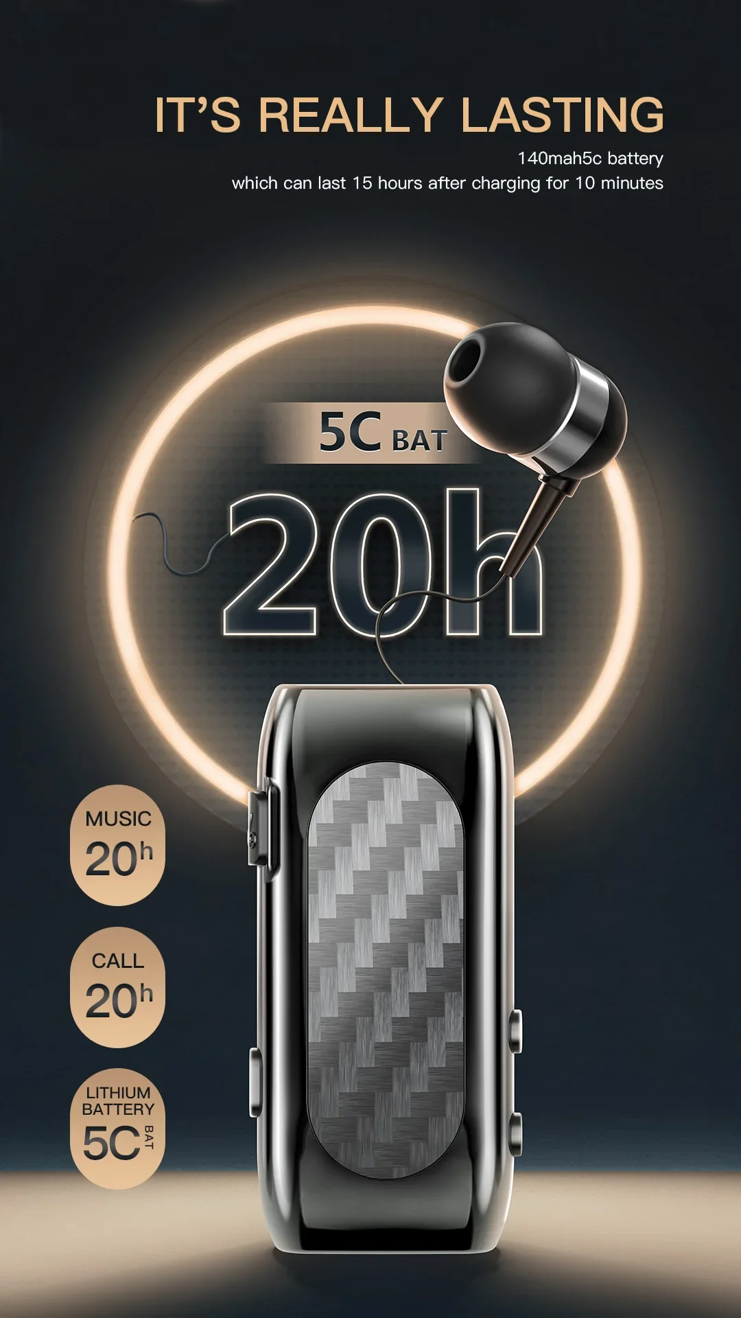 Устройство K56 для беспроводных наушников Bluetooth 5,2, с зажимом, снижением уровня шума, с держателем