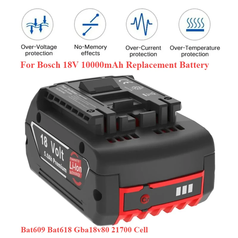 

For Bosch 18V 10000mAh Replacement Battery 18V Professional Systeem Draadloze Tools Bat609 Bat618 Gba18v80 21700 Cell