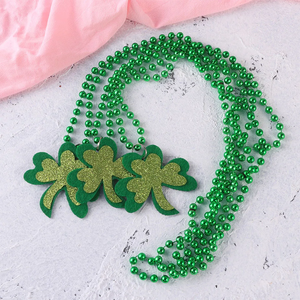 

4pcs Saint Patricks Day Necklace Lucky Bead Chain Party Supplies Festival Costume Accessories for Adults Kids Wearing