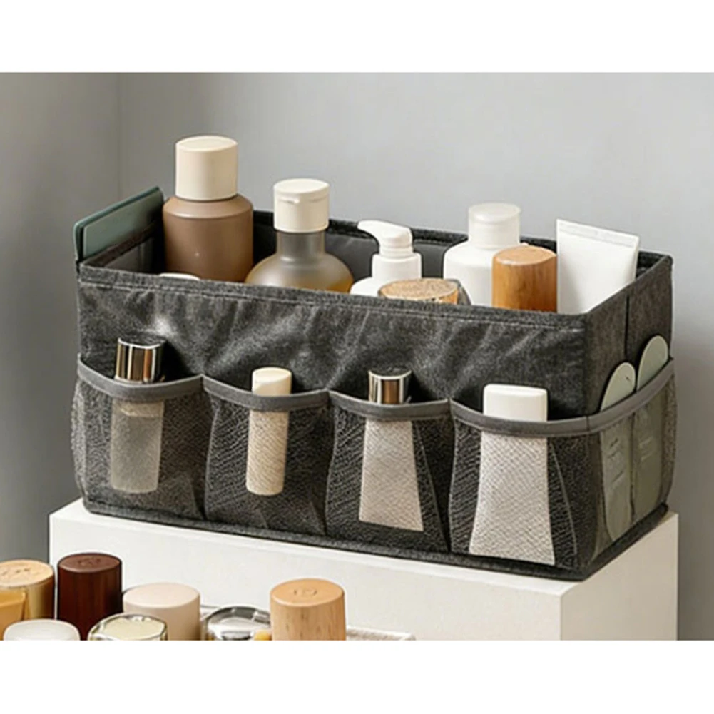 Small Space Storage Box with Divider Foldable for Cosmetics Stationery 15x30x15cm Fabric and PP Board Structure
