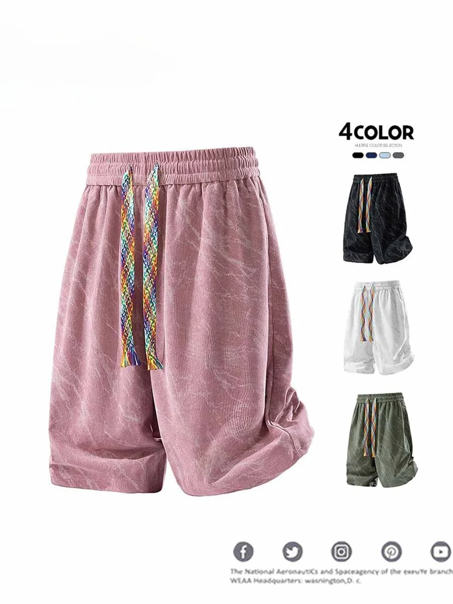 

Retro American Dyed ort orts Men's Summer Thin Faion Beach Casual Couple Five-Quarter Mid-Pants Polyester Fiber