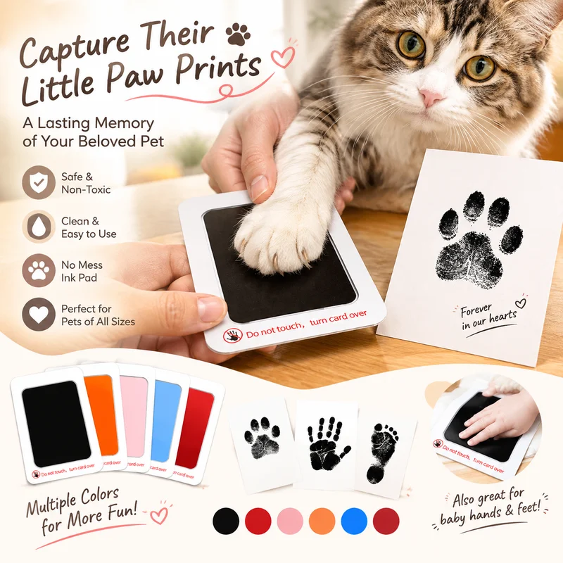 Paw Print Ink Pad Pet Dog Cat Pawprint Keepsake Frame Imprint Memory Souvenir For Pet Owners Home Desktop Display