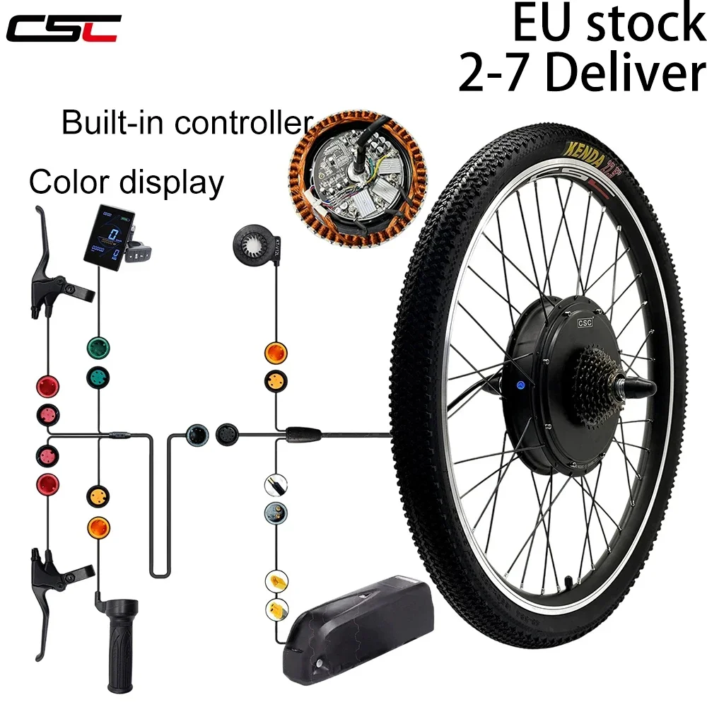 Kit de conversion de vélo électrique CSC avec batterie 48V 1000W 1500W, contrôleur intégré, moteur à moyeu, roues arrière 26 pouces, 27,5 pouces, 29 pouces, 700C