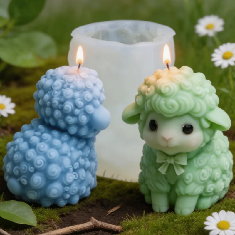 3D Cute Lamb Silicone Candle Mold, Multi-Style Fluffy Sheep Wax Mould for DIY Soap Resin Plaster Craft Easter Home Decor Gift view 6