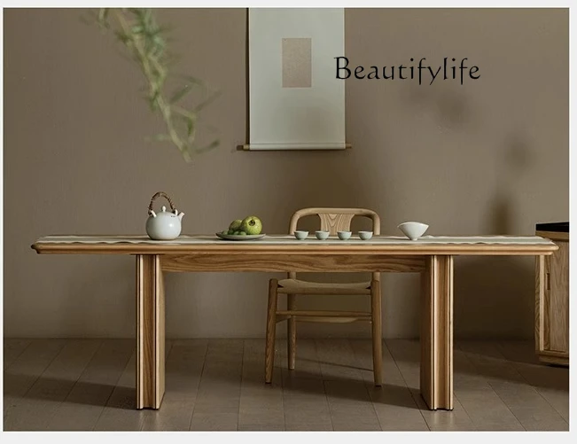 

Home retro new Chinese solid wood tea table Zen large board table office tea room tea table