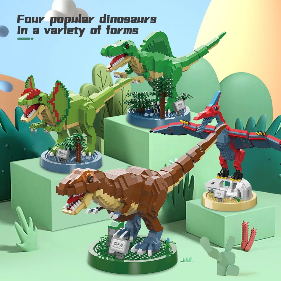 New Built Dinosaur Tyrannosaurus Rex Velocira Models Micro Mini Building Blocks Puzzle Toys Perfect Gifts Desktop Decoration