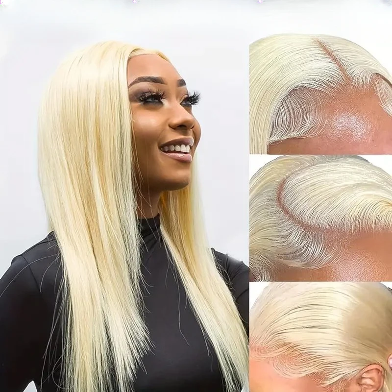 Rosabeauty 40Inches 13x6 Blonde 613 HD Glueless 13X4 Frontal Wig Preplucked 250% Straight Lace Front Human Hair Wigs For Women