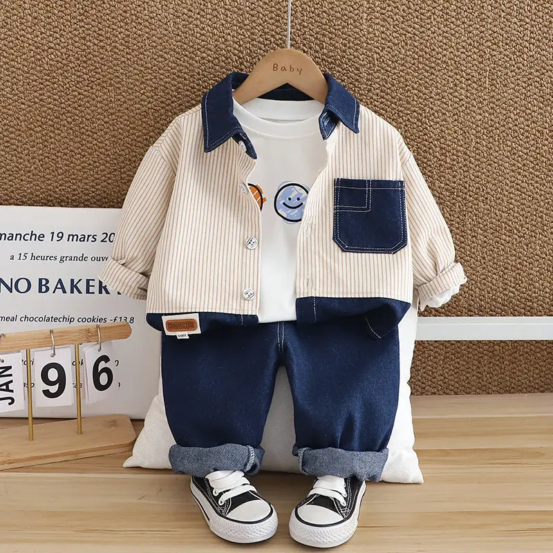 Hot Children Fashion Suit Spring Kids Boy Girl Denim Coat T-shirt Pants 3Pcs/Set Toddler Clothing Infant Sportswear 0-5 Years