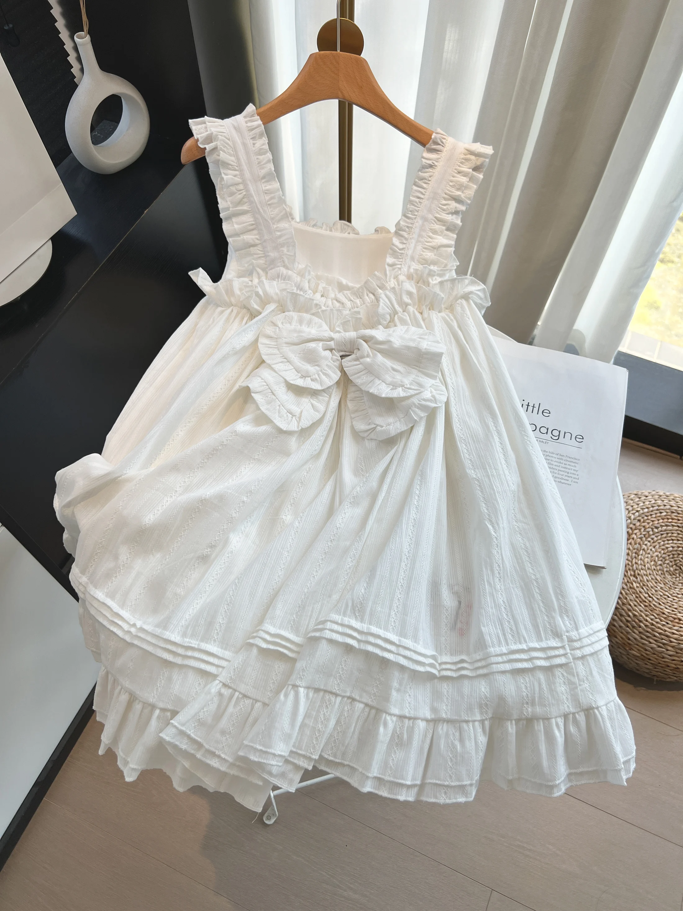 100% Cotton Suspender Nightdress Sweet Girl Bow 2025 New Simple Skin-friendly Breathable Loungewear Dress