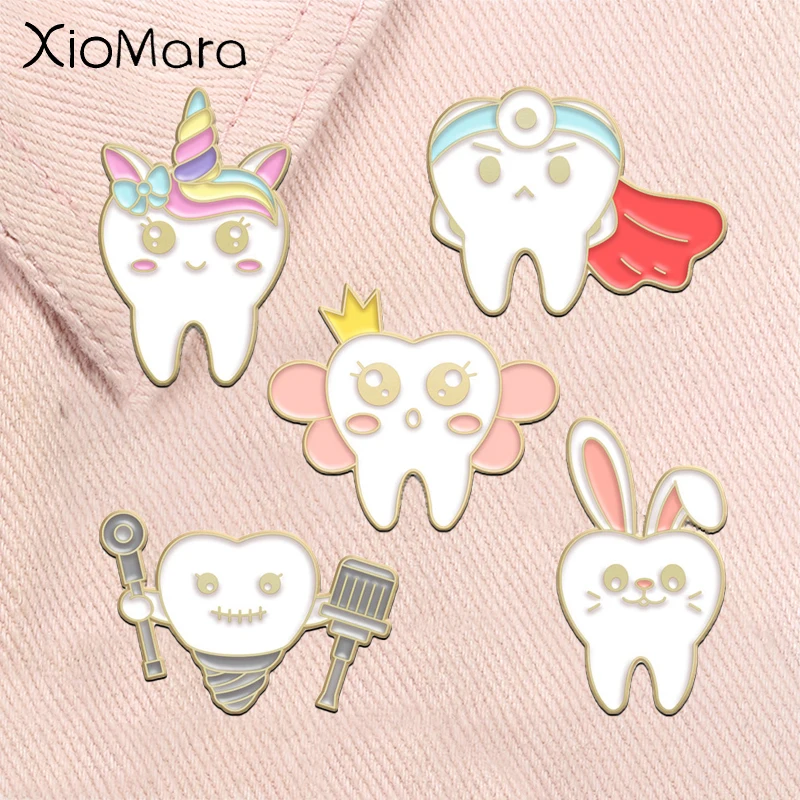 Embroidery Unicorn - Tooth Oral Health Enamel Pins Tooth