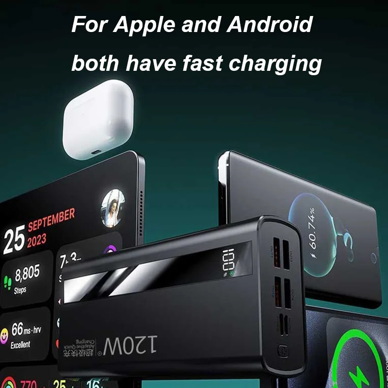 Xiaomi 2026New 200000mAh بنك طاقة ذو سعة كبيرة جدًا 120 وات شحن سريع محمول شاشة ديجيتال باور بانك لهاتف آيفون سامسون