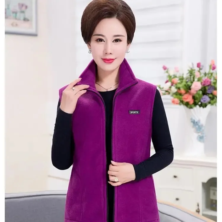 Autumn Winter Women Fashion Stand Up Polar Fleece Vest For Women\'s Solid Warm Lady Sleeveless Jacket