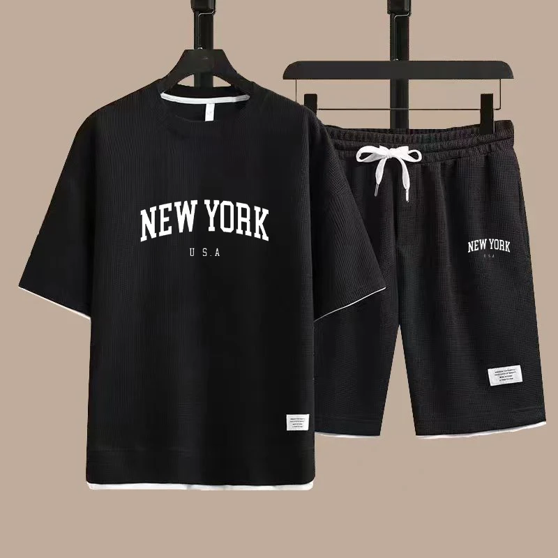 New York ABD T-shirt kısa pantolon 2 Parça Takım Elbise Erkekler Yaz Moda Kısa Kollu eşofman takımı Şort Kadın streetwear Tee Tops