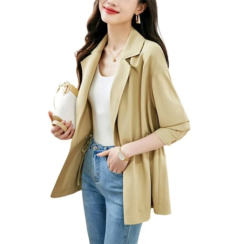 

Spring Autumn Trench Coat Women's 2023 New Korean Loose Suit Collar Mid-Long Female Trench Coats Overcoat Windbreaker Lady Tops