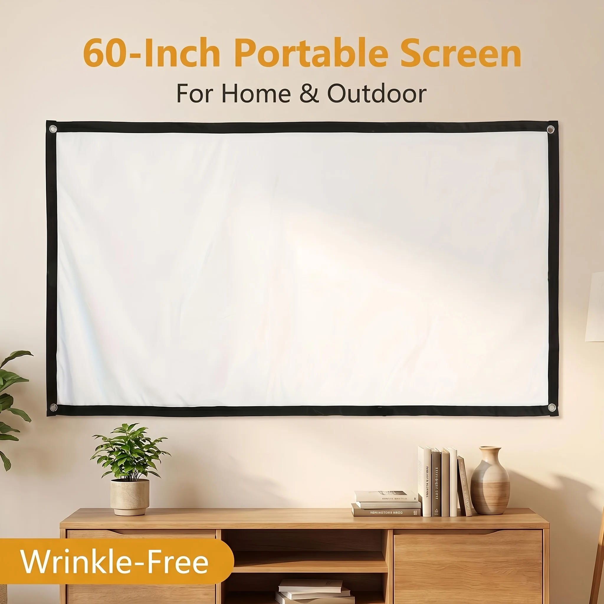 16:9 Portable and Foldable White Projection Screen Anti-Crease Cloth Movie Screen for Home Theater Office Outdoor Camping