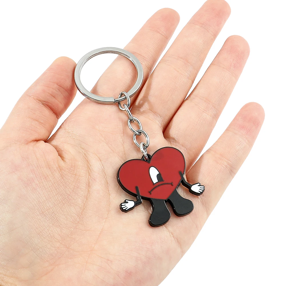 Bad Bunny Heart Keychain Cute Fashion Red Heart Shape Keyring Enamel Decor Pendant Car Key Accessories