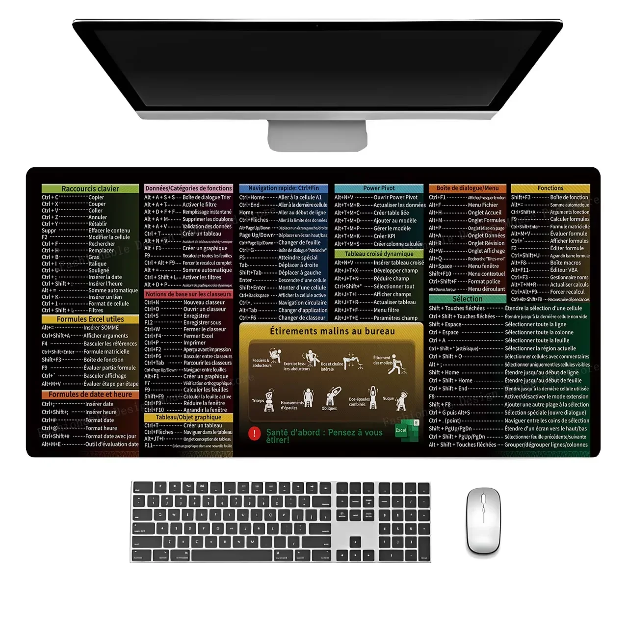 الفرنسية الفرنسية Excel اختصارات مفاتيح لوحة الماوس الغش ورقة لوحة المفاتيح لوحة الماوس البرمجيات الألعاب مكتب حصيرة المطاط حامي مكتب