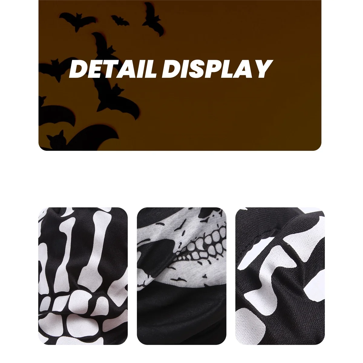 Máscara de Halloween con calavera aterradora, máscara de barbilla, esqueleto, fantasma, guantes para actuaciones, fiestas, vestidos, festivales (3 piezas/juego)