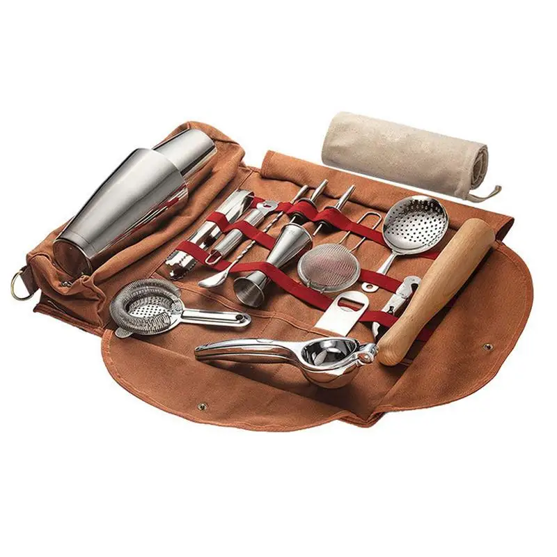 Travel Bartender Kit Bag Canvas Tool Bag Professional Cocktail Mixer Bag Cocktail Shaker Wine Set With Metal Buckle Without Tool