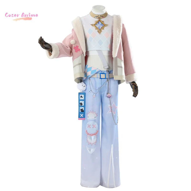 Jogo nu: lâmina de carnaval cosplay traje uniforme halloween carnaval festa natal jogar papel rosa casaco calças chapéu conjunto completo para homem