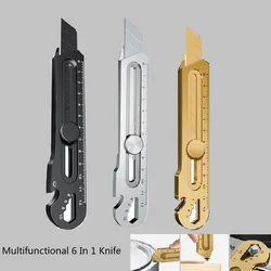 Multifunction 6 in 1 Knife Box Cutter нож 칼 Stainless Steel Utility Knife канцелярия Couteau Multi-tool Art Office Supplies