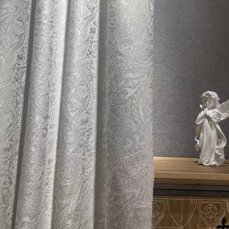 New Thickened Curtains Cream White Jacquard Fabric Curtains for Living Room Luxury Smooth and Comfortable Semi Shading Curtains