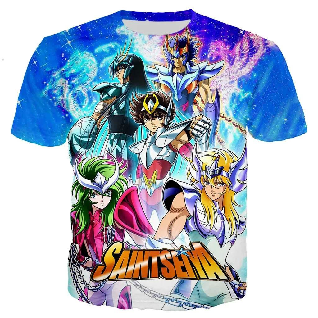 Retro Klasik Saint Seiya 3D Baskılı Tişört Moda Erkek ve Kadın Anime Kişilik Eğlence Sokak Havalı Trendy Ekstra Büyük