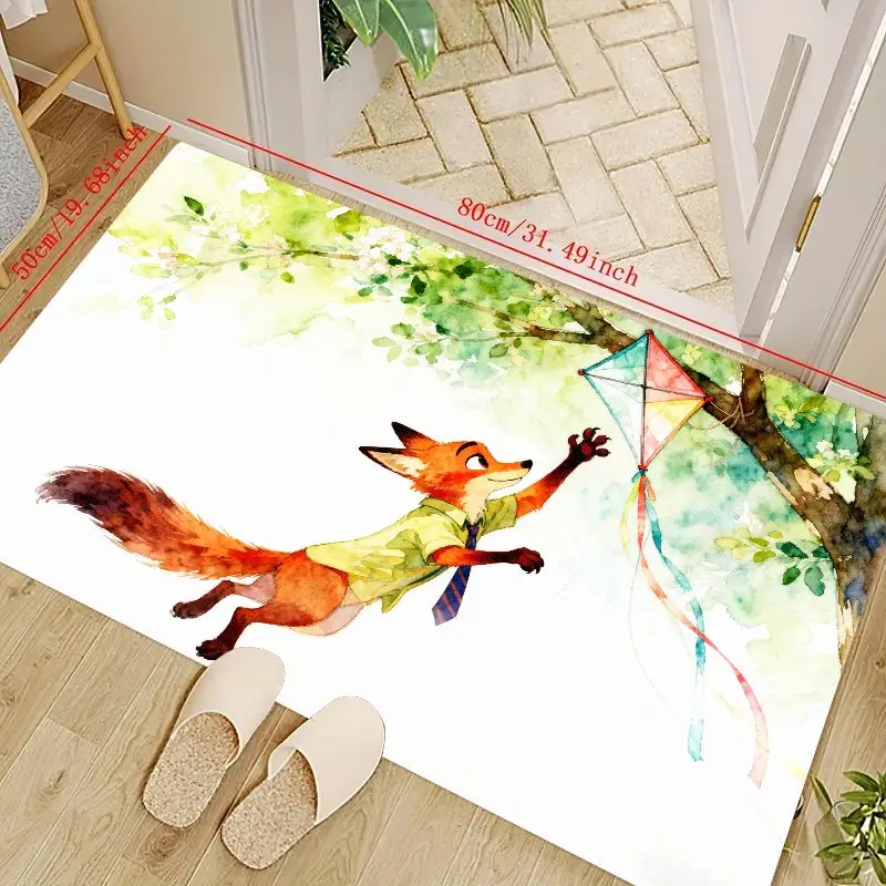 

1 шт. Напольный коврик в стиле Zootopia с акварельной лисой и змеей, милый коврик с персонажем мультяшного животного для гостиной, спальни, детской комнаты