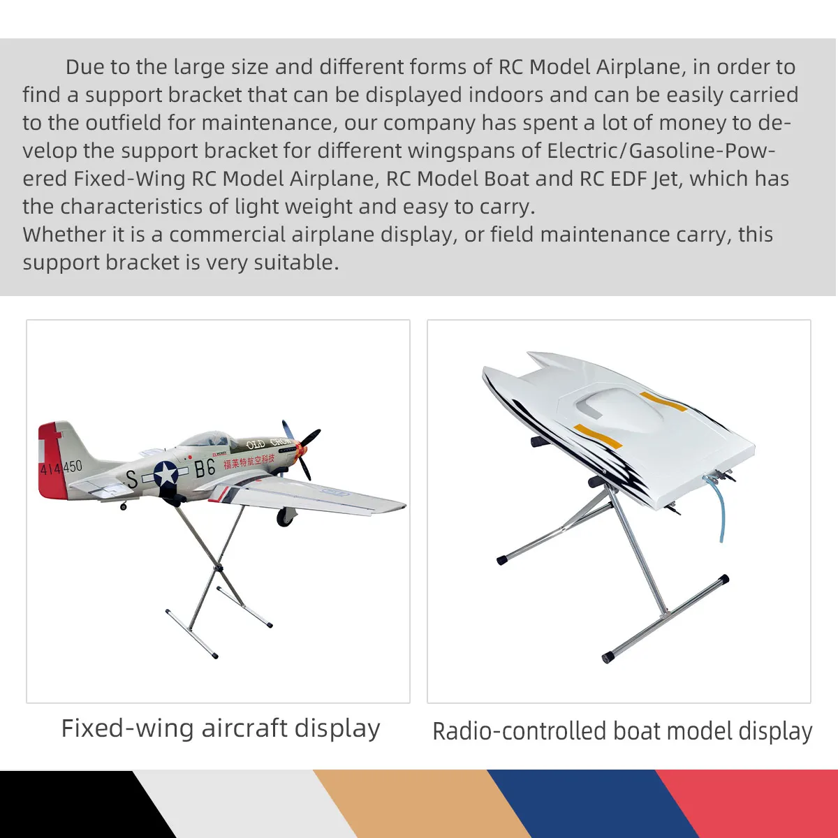 Model Display Stand Folding Aluminum Alloy Support Bracket for RC Toy Airplane Jet Boat or DIY Models - Image 3