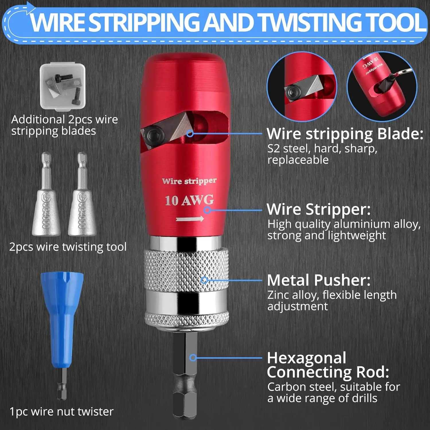 Wire Stripper for Drill - 14-12-10-8 AWG Wire Stripping and Twisting Tool for Solid Core Wires Quickly Electrician Tool Set
