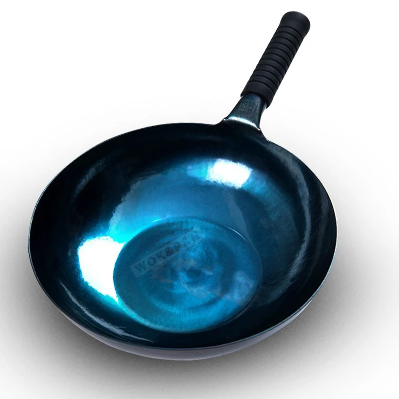 Wok Pan,Chinese Traditional Mirror Iron Woks,2mm Thickness Blue Seasoned Pot,Uncoated Kitchen Cookware,Frying Pan