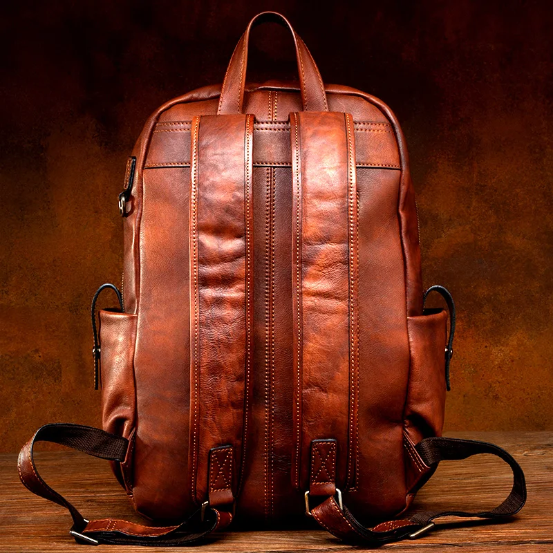 Genuine Leather Men Backpack Travel Shoulder Bag Full Soft Leather Large Capacity Men Laptop Backpacks First Layer Cowhide Bags