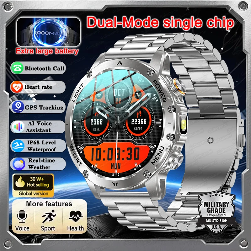 

2025 Smart Watch T-REX3 1000mAh Big Battery HD Bluetooth Call 1.7inch Large Sceen LED Flashlight Sport Waterproof Smartwatch Men