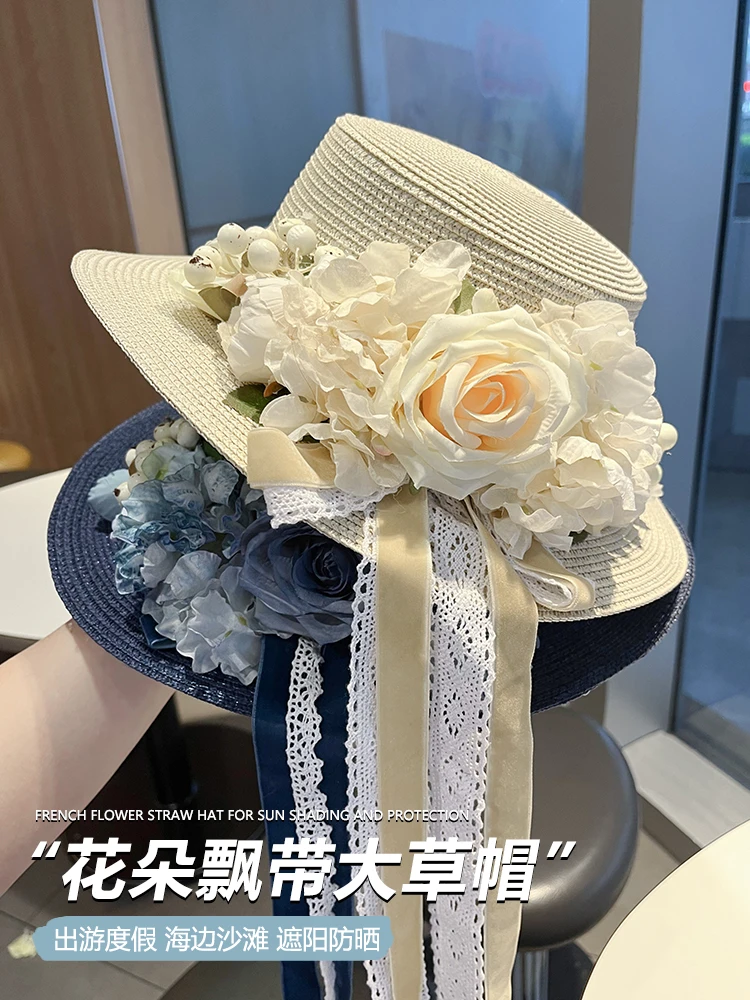 

Handmade Straw Summer Fedoras for Women Outdoor Beach Travel Foldable Sombreros Sun Protection Cap Flower Ribbon Chapeau Femme