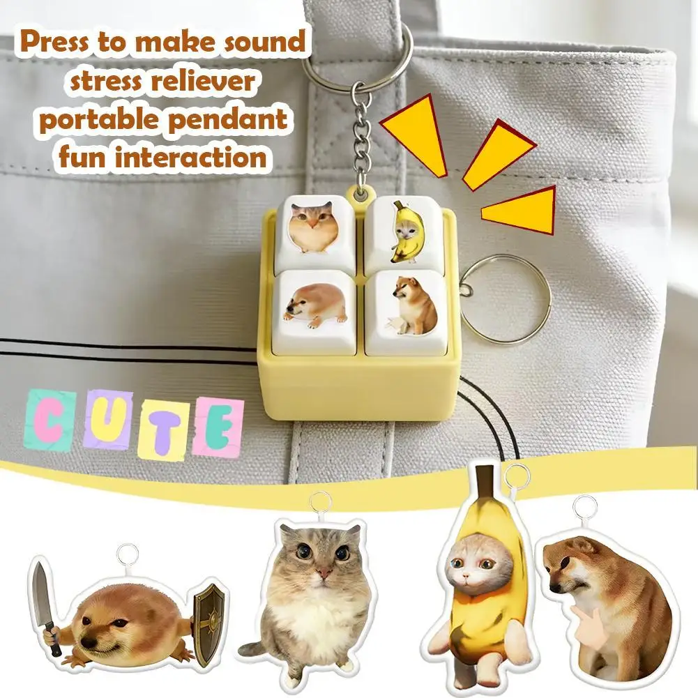 Funny Voice Button Pendant Toy Stress-relieving Talking Figurine Keychain Keyboard Clicker Toy For Pass Bored Time