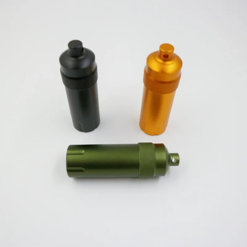 휴대용 방수 캡슐 도장 병, 알루미늄 합금 야외 생존 알약 상자, 전술 펜 포함 EDC 밀폐 용기 용기