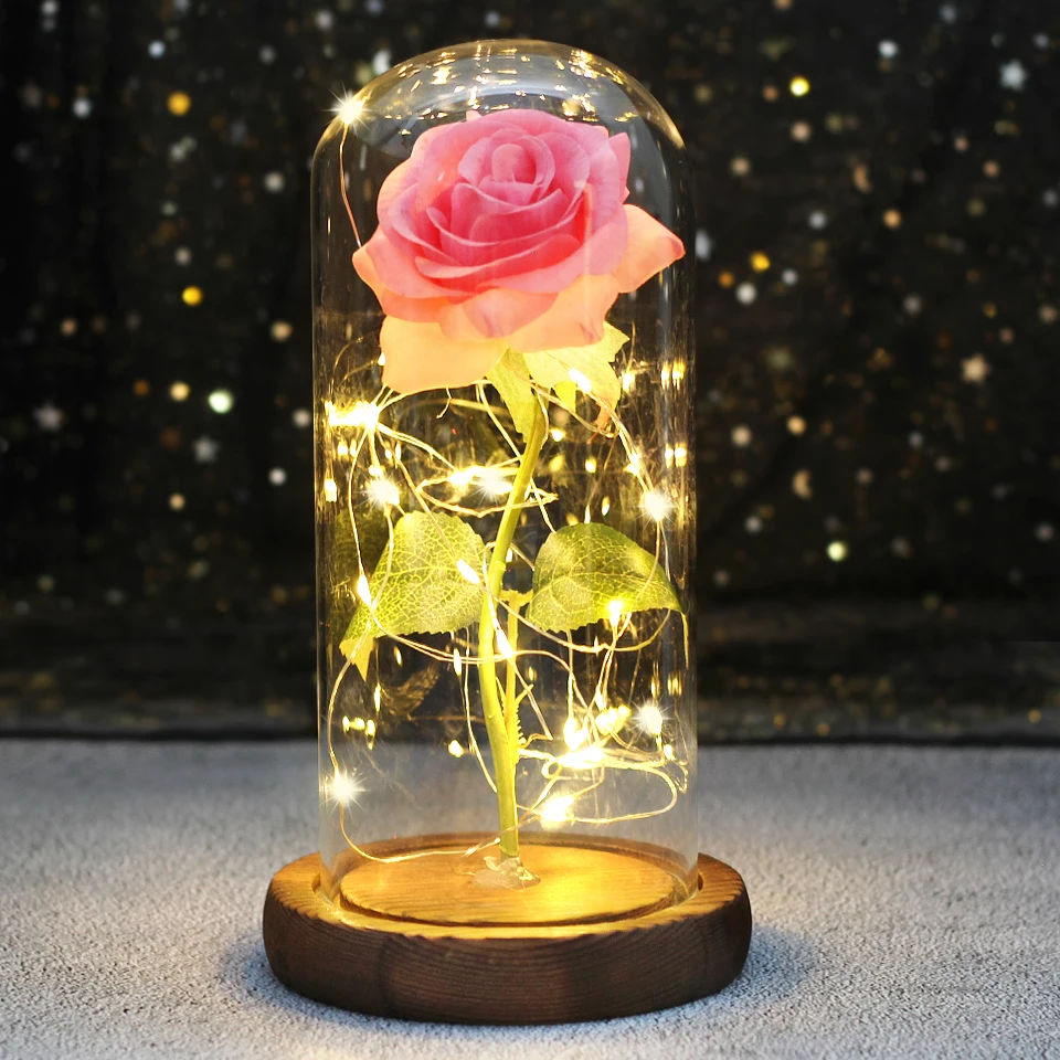 Wedding LED Enchanted Galaxy Rose With Lights In Dome Beauty and the Beast Rose For Christmas Valentines Day Gift Mother\'s Day