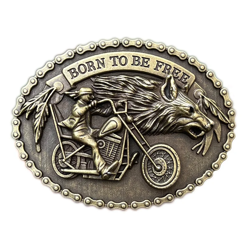 Motorcycle rider Wolf head belt buckle Western style