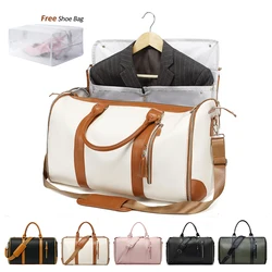 55L Large Capacity Waterproof PU Leather Travel Garment Bag with Shoe Pouch, 2-in-1 Carry-On Suit Duffle Bag