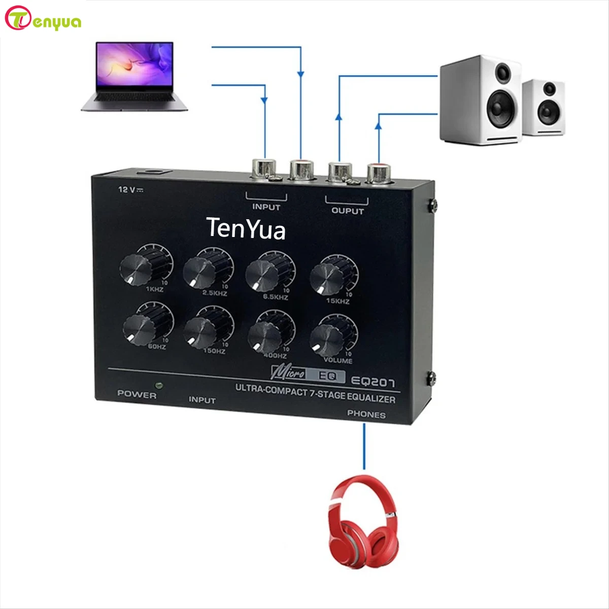 

Передний усилитель EQ207, 7-полосные эквалайзеры, модули звука, 12 В постоянного тока, входной аудиомикшер, вилка европейского стандарта