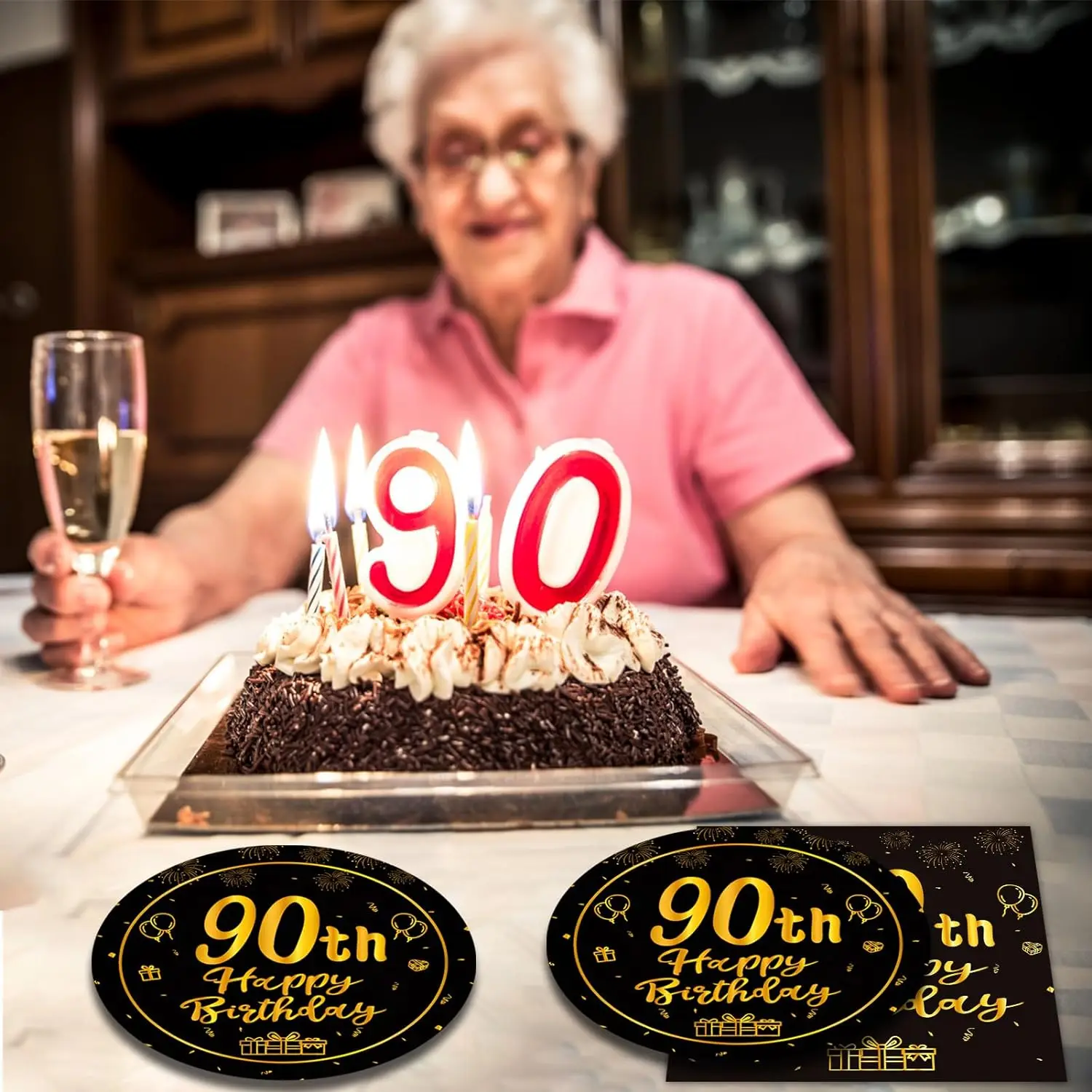 90th Birthday Decorations 90th Theme Party Tableware Vintage 1934 Party Supplies 90 Year Old Birthday Party Plates Napkins Black