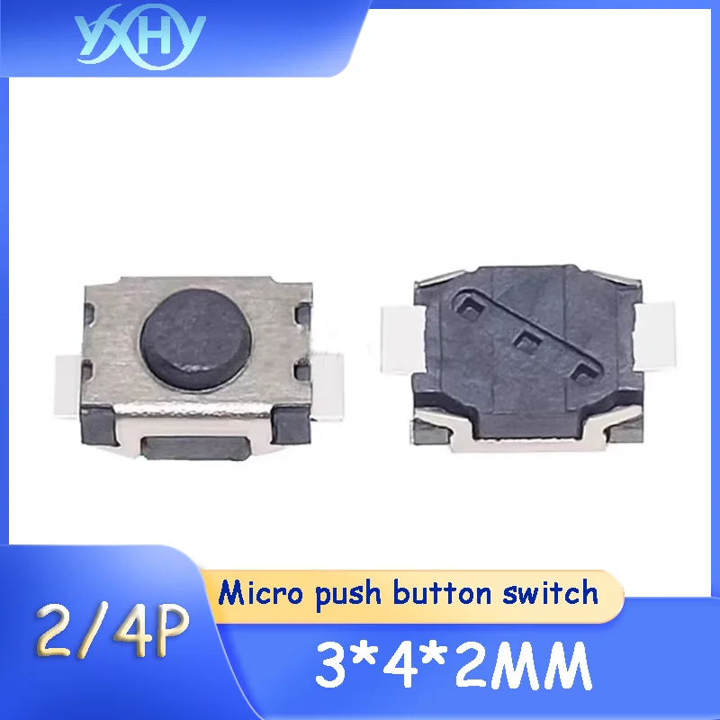 20PCS Small turtle touch switch 3*4*2MM turtle micro switch, miniature push button switch, surface mount 2-pin without posts