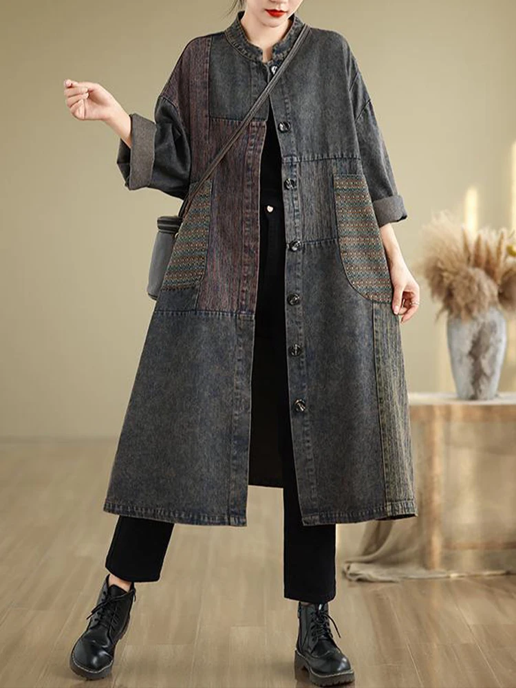 Max LuLu autunno Vintage cappotti lunghi moda donna oversize Denim Trench donna Vintage Casual sciolto giacche a vento vestiti classici