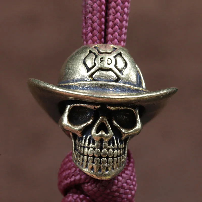 Hatted Skull Head Brass Knife Beads EDC DIY Paracord Woven Bracelets Lanyard Pendants Accessories Outdoor Tool Hangings Charms ﻿