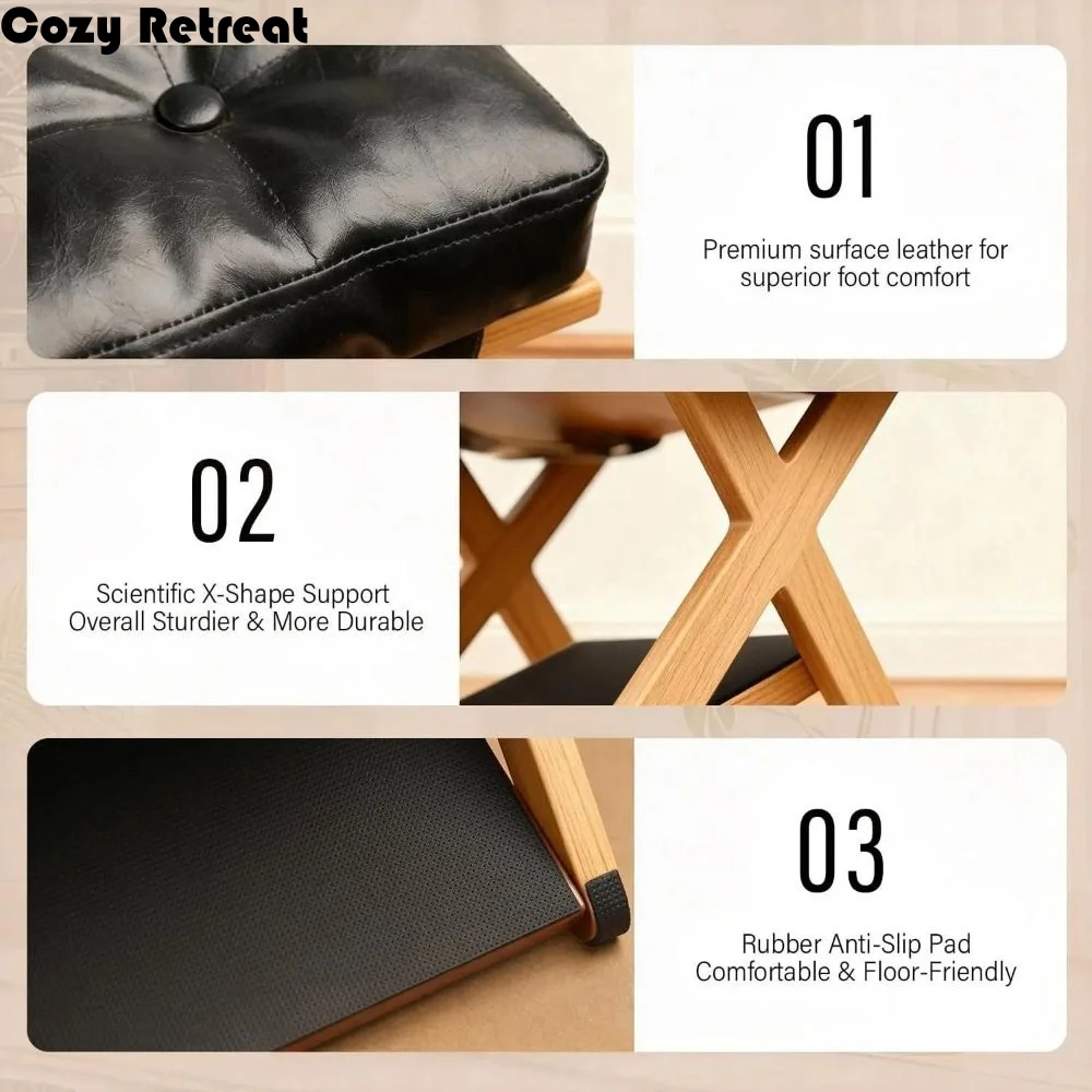 Natural Solid Wood Under Desk Footrest Non-Slip Base Smooth Surface Office Foot Stool Lightweight Design Sturdy Construction