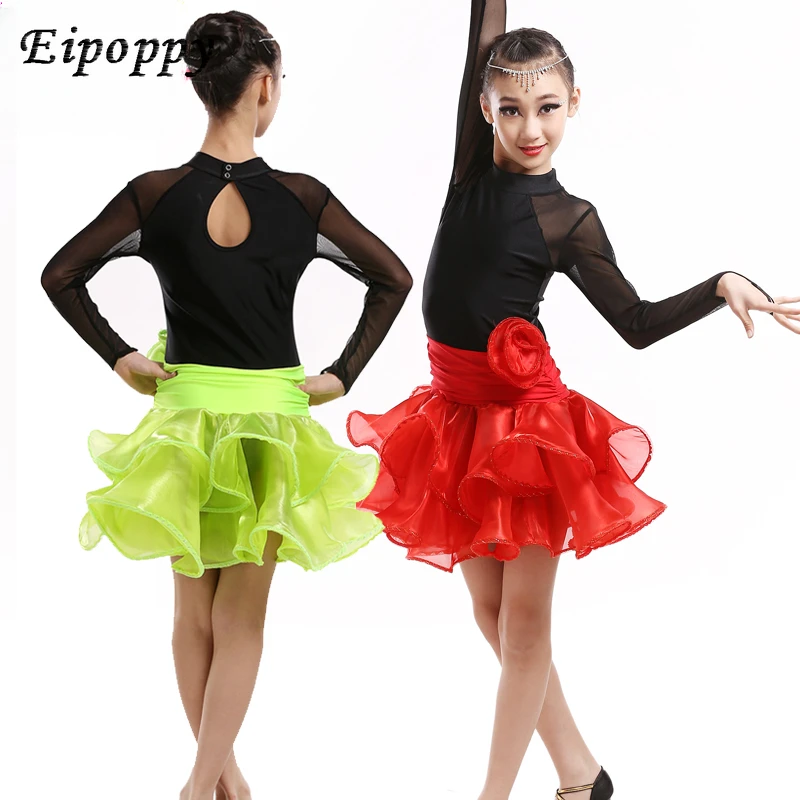 New children's long-sleeved net gauze dress Latin dance costumes girls clothing children's autumn and winter dance skirt