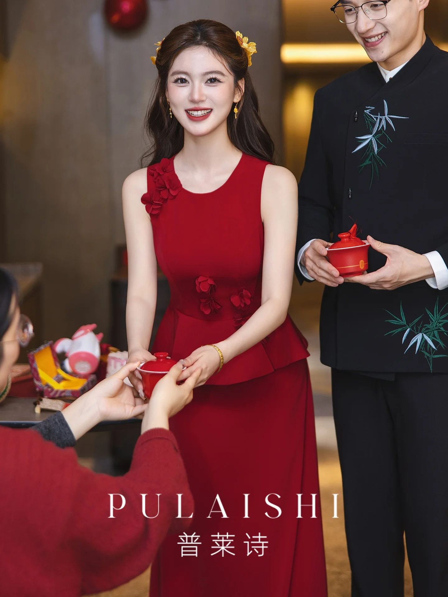 

Red Engagement Dress Set Beautiful Wedding Dress Slimming Bridal Gown Homecoming Ceremony Long Evening Gown Retro Style